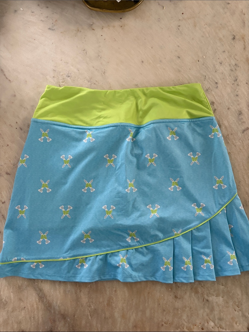 Blue & Lime Golf Tee Print Pleated Women’s Golf Skort